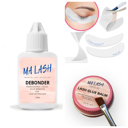 Reusable Silicone Eyepad BUNDLE: 1 pair of silicone eyepads + debonder for adhesive residue + skin-safe balm for extra hold