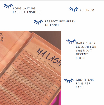 1200 Premade 8D fans lash extensions MIX LONG 14-20mm by MA LASH